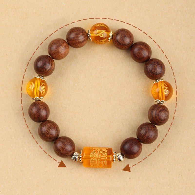 KarmaRipple's Authentic Phoebe Zhennan Wood Om Mani Padme Hum God Of Wealth Gemstone Protection Bracelet p10