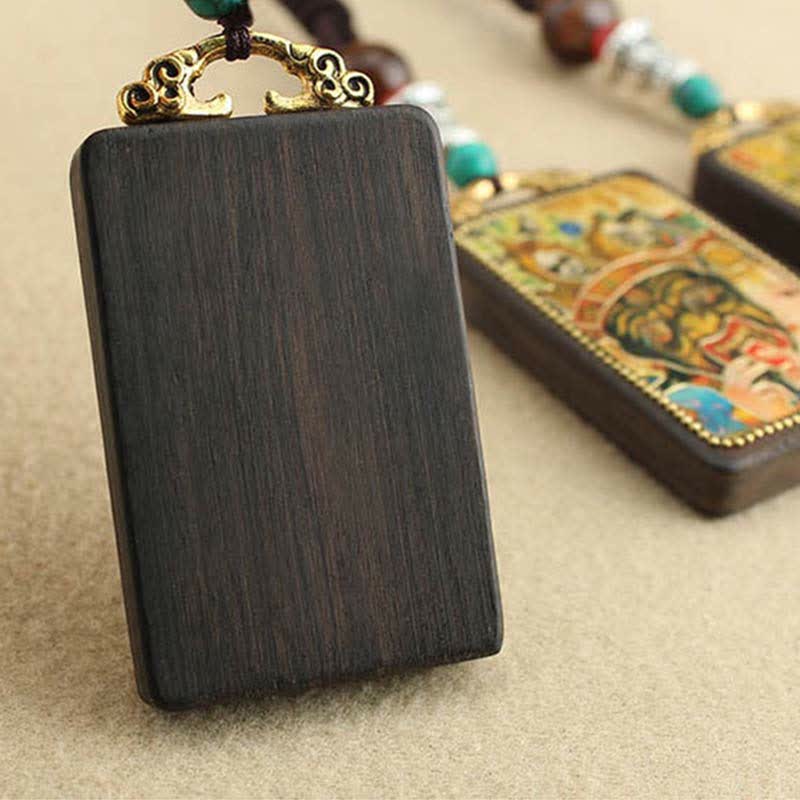 KarmaRipple's Tibet God of Wealth Thangka Ebony Peace Pendant Necklace p19