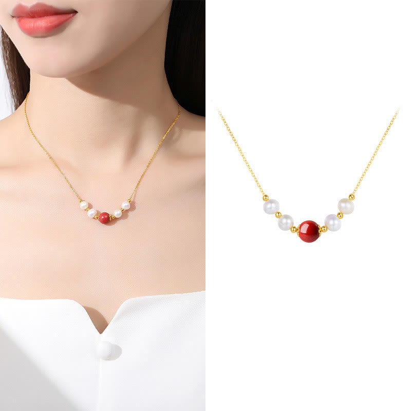KarmaRipple's 925 Sterling Silver Pearl Cinnabar Sincerity Balancing Bead Chain Pendant Necklace p9