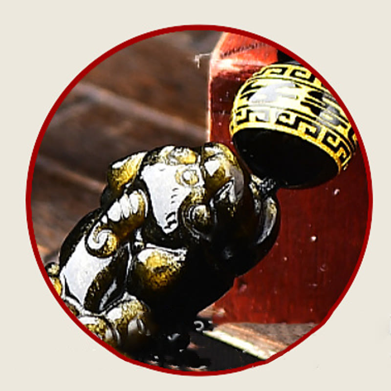 KarmaRipple's Authentic Gold Sheen Obsidian PiXiu Om Mani Padme Hum Wealth Woven Bracelet p12