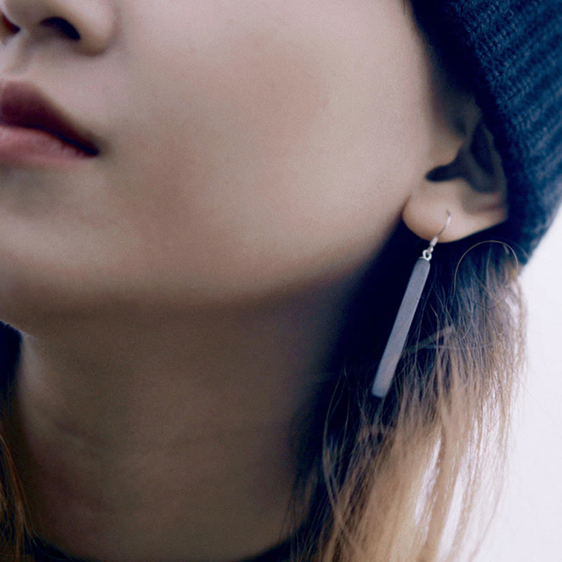 KarmaRipple's 925 Sterling Silver Ebony Wood Texture Balance Peace Drop Dangle Earrings p8