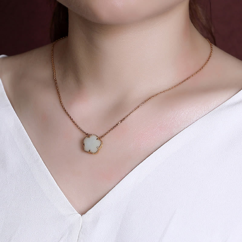 KarmaRipple's 925 Sterling Silver Plated Gold Authentic Hetian Jade Flower Fortune Pendant Necklace Ring Set p14