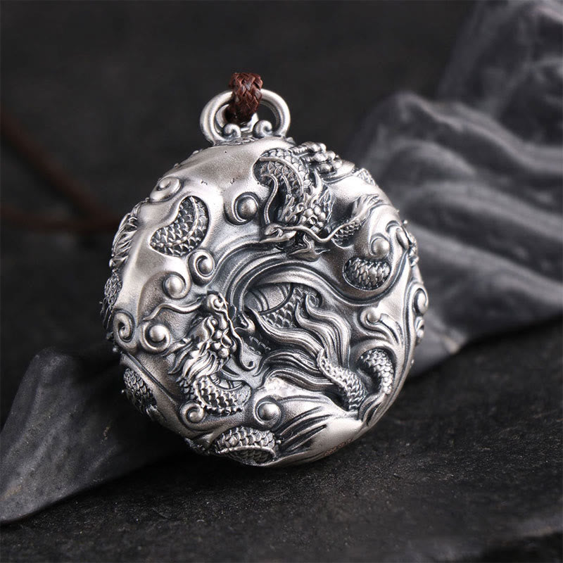 KarmaRipple's 999 Sterling Silver Nine Dragons Playing With A Pearl Fortune Protection Pendant Necklace p2
