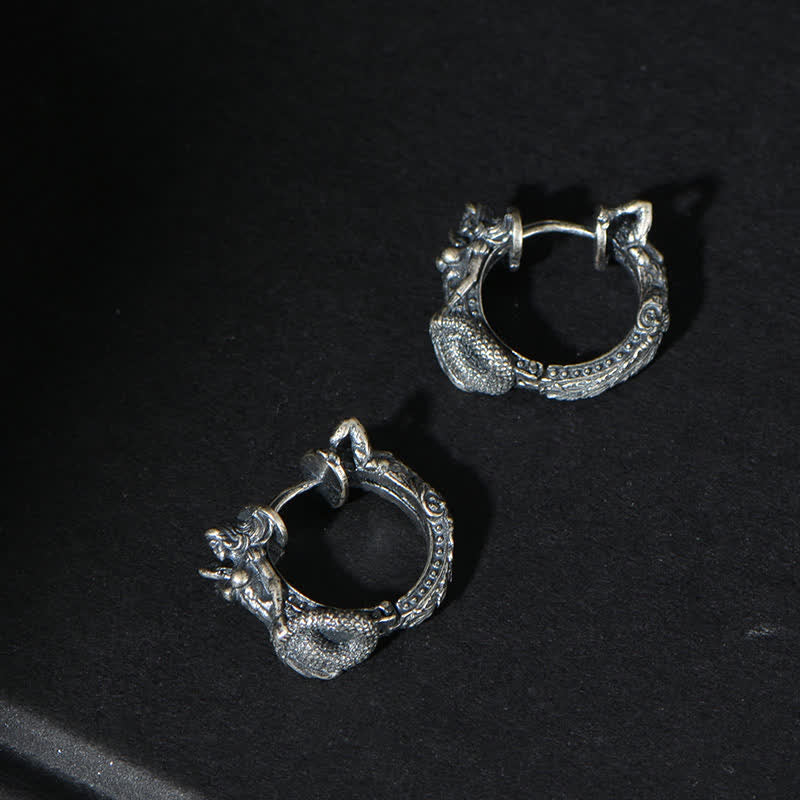 KarmaRipple's 925 Sterling Silver Dragon Hoop Pattern Protection Earrings p5