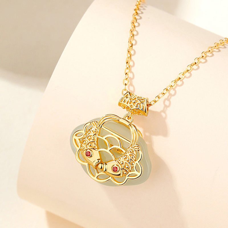 KarmaRipple's 925 Sterling Silver Authentic Hetian Jade Koi Fish Wealth Pendant Necklace p4