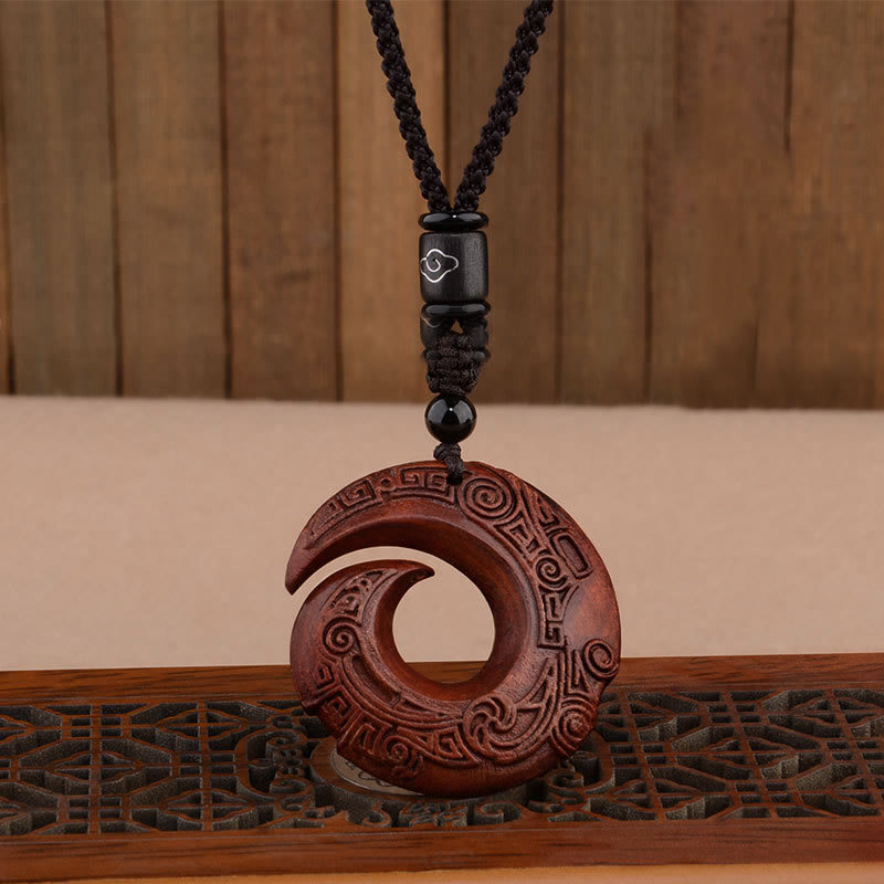KarmaRipple's Small Leaf Red Sandalwood Ebony Wood One's Fortune Improves Design Patern Protection Pendant Necklace p13