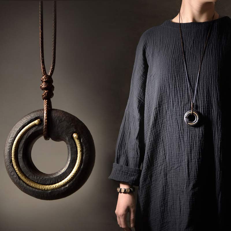 KarmaRipple's Zen Circle Ebony Wood Peace Calm Pendant Necklace p5
