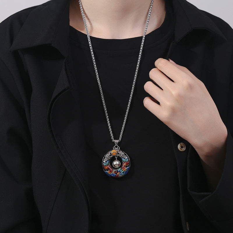 KarmaRipple's Year of the Dragon Colorful Double Dragons Playing Bead Bronze Protection Pendant Necklace p7