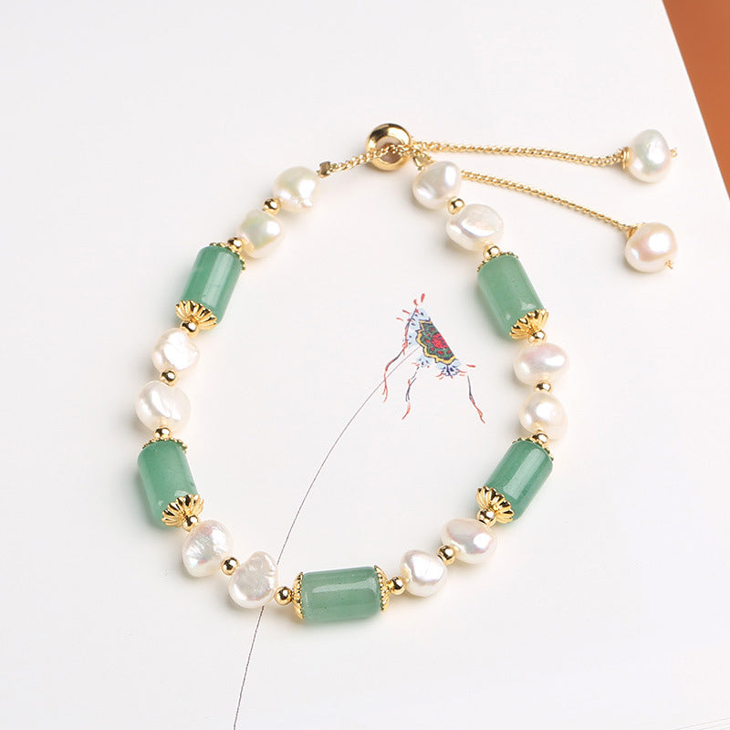 KarmaRipple's Green Aventurine Pearl Pink Gemstone Bead Fortune Bracelet p5