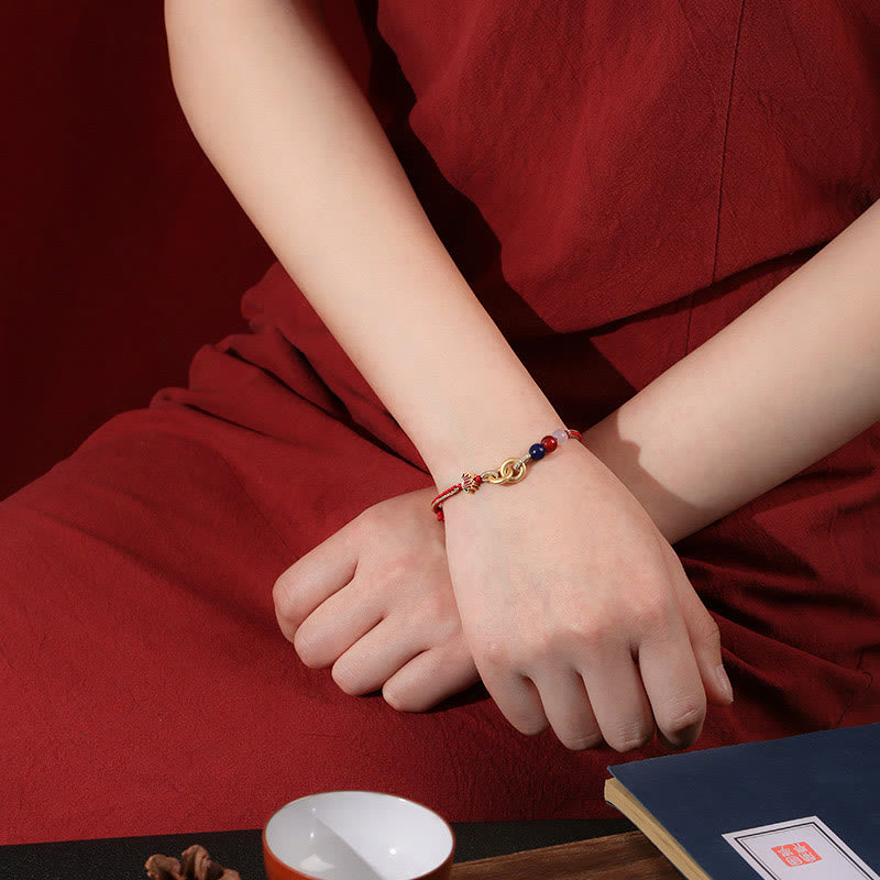 KarmaRipple's 925 Sterling Silver Double Peace Buckle Lotus Auspicious Bracelet p4