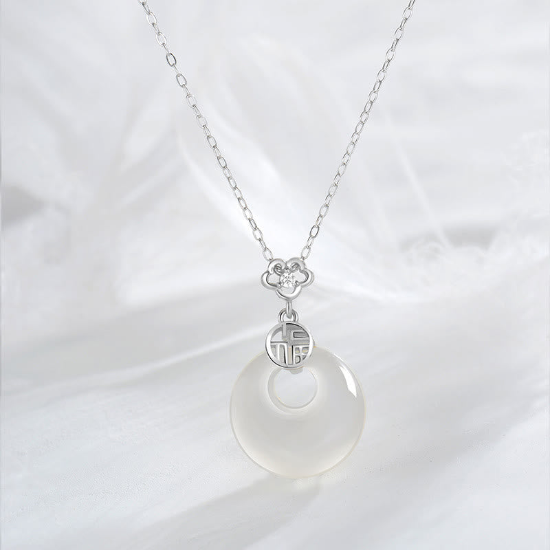 KarmaRipple's 925 Sterling Silver Ivory Agate Fu Character Happiness Fortune Pendant Necklace p2