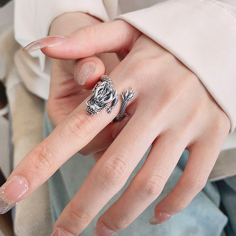 KarmaRipple's Vintage 925 Sterling Silver Year Of The Dragon Design Fortune Metal Ring p7