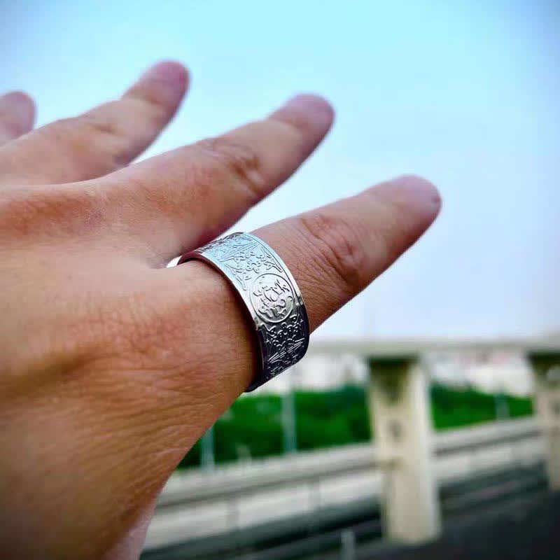 KarmaRipple's Four Guardian Beast Dragon Ivory Tiger Suzaku Basalt Carved Success Fortune Ring p15