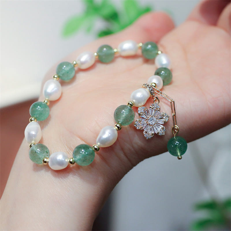KarmaRipple's Authentic Green Strawberry Quartz Pearl Flower Talisman Love Bracelet p5