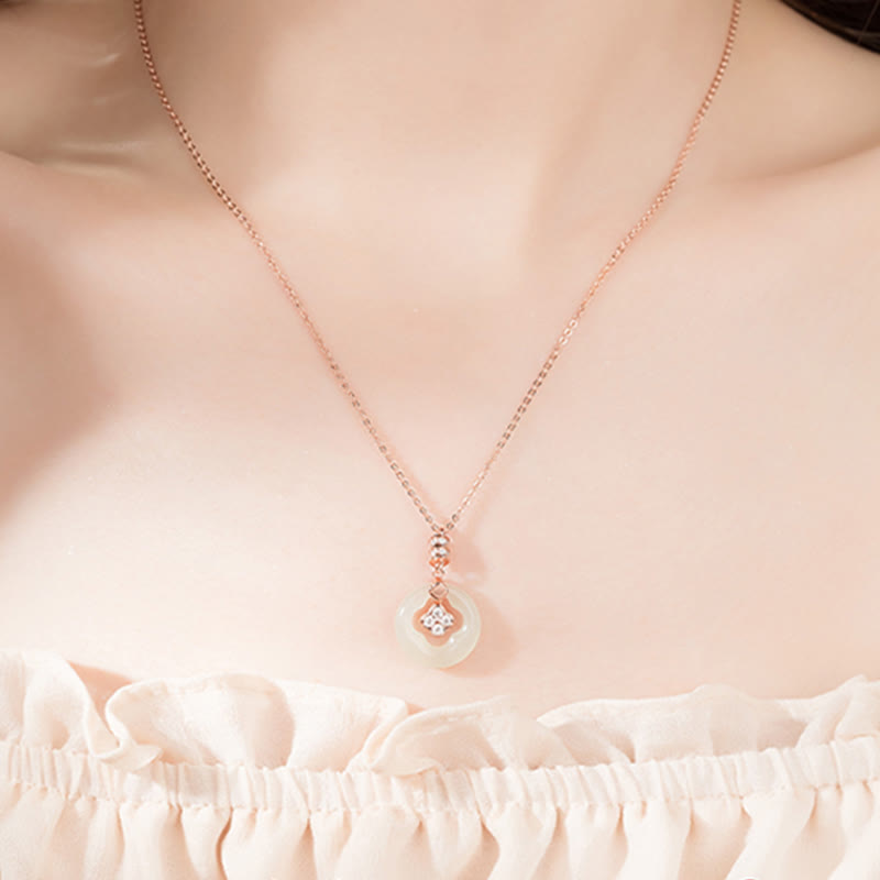 KarmaRipple's 925 Sterling Silver Authentic Hetian Jade Fortunate Four Leaf Clover Zircon Pendant Necklace With Gift Box p9