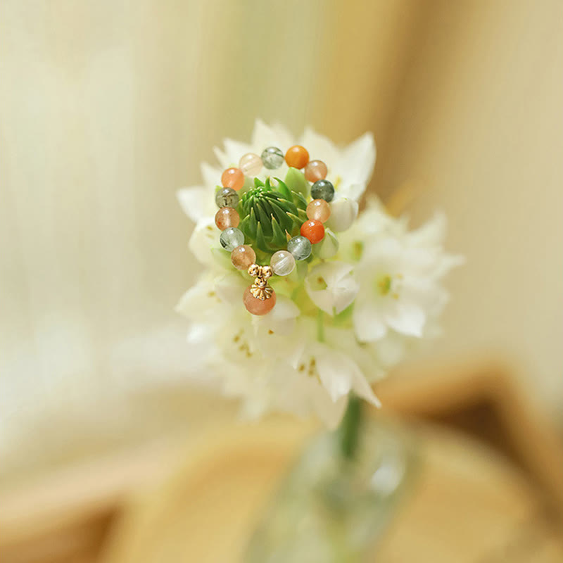 KarmaRipple's 14k Gold Plated Bronze Fu Lu Shou Gemstone Peach Moonstone Happiness Wealth Ring p8