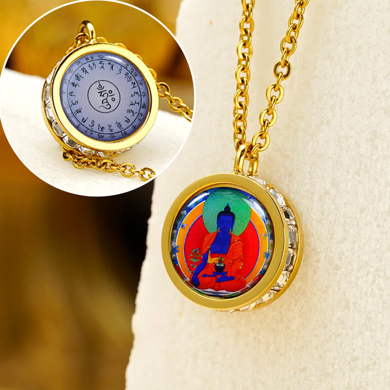 KarmaRipple's Tibetan Yellow God Of Wealth Green Tara Buddha Serenity Titanium Steel Pendant Necklace p8