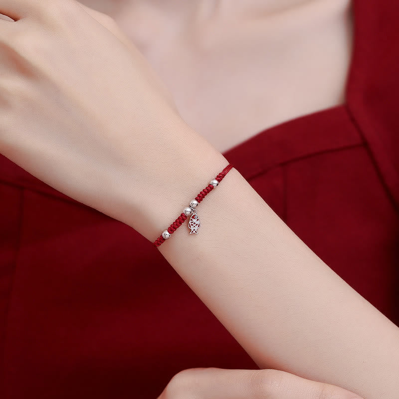 KarmaRipple's 925 Sterling Silver Fortune Koi Fish Wealth Handcrafted Woven Red Bracelet p5