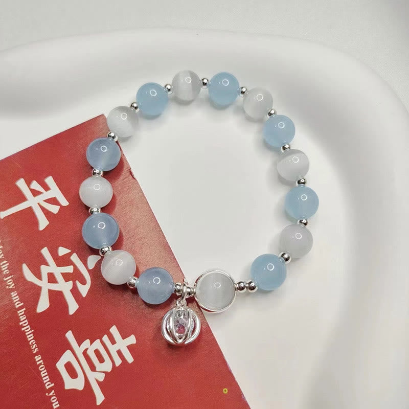 KarmaRipple's 925 Sterling Silver Cat's Eye Aquamarine Support Talisman Bracelet p8