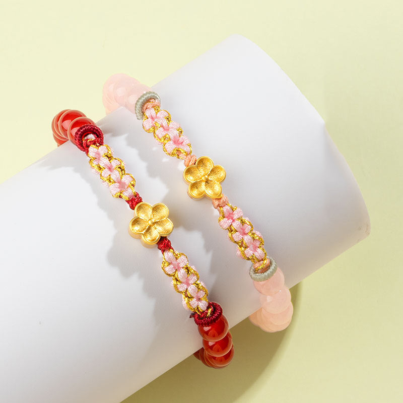 KarmaRipple's 999 Sterling Silver Authentic Red Agate Pink Gemstone Cherry blossom Bracelet p3