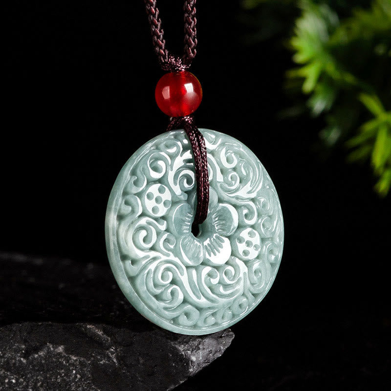 KarmaRipple's Green Jade Flower Carved Peace Buckle Abundance Pendant Necklace p10