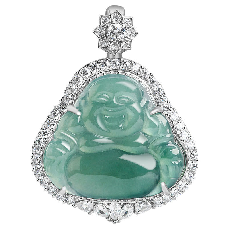KarmaRipple's 925 Sterling Silver Laughing Buddha Authentic Jade Fortune Abundance Chain Pendant Necklace p7