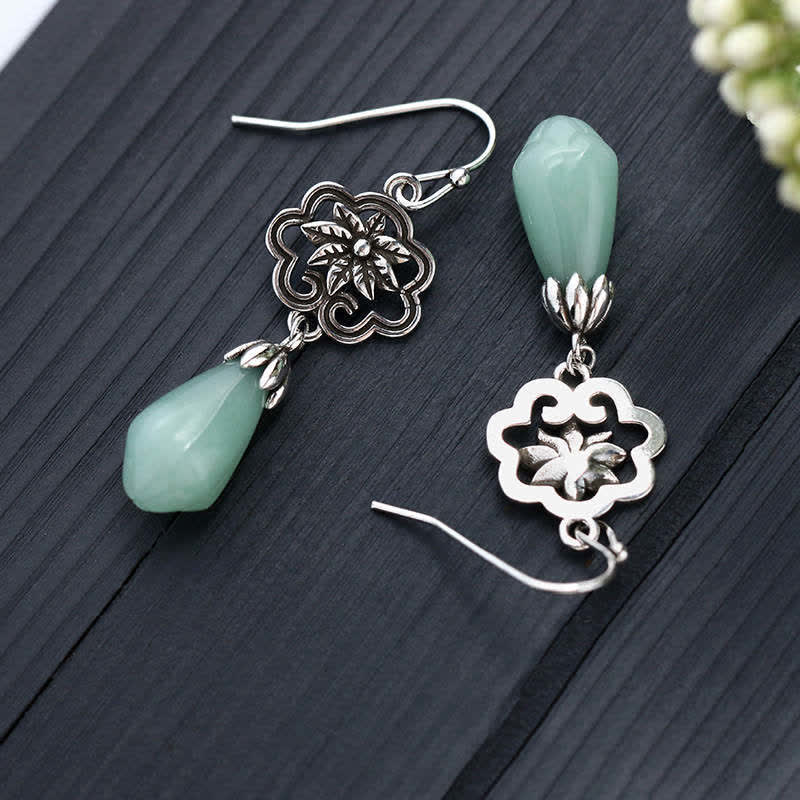 KarmaRipple's Magnolia Flower Jade Water Drop Prosperity Dangle Earrings p3