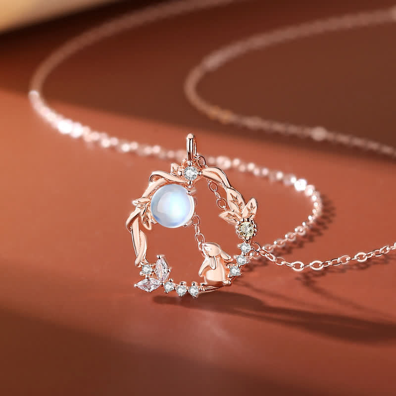 KarmaRipple's 925 Sterling Silver Year of the Rabbit Moonstone Moon Flower Pattern Pendant Necklace Bracelet Earrings p1