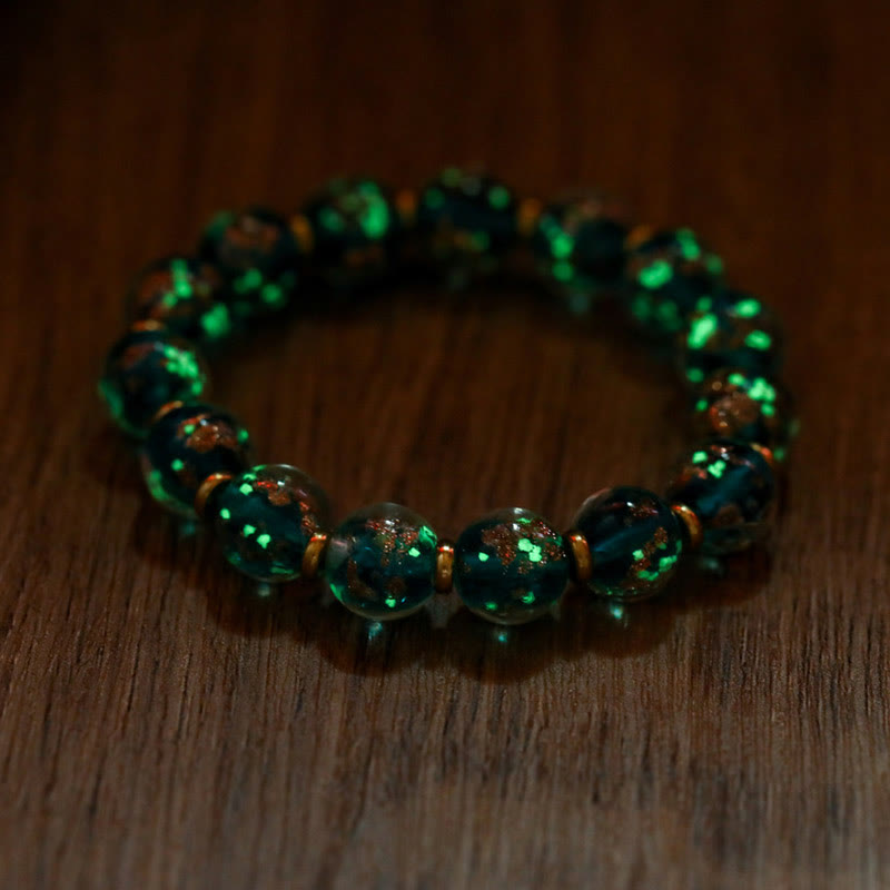 KarmaRipple's Gold Swallowing Beast Family Talisman Luminous Fluorescent Liuli Glass Bead Success Bracelet p24