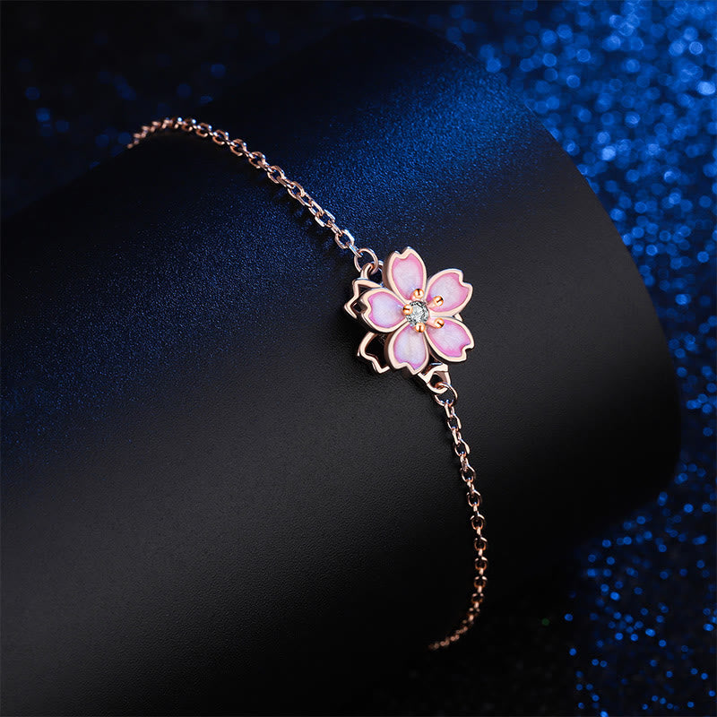 KarmaRipple's 925 Sterling Silver Cherry Blossom Blessing Chain Bracelet Rotatable Ring p6