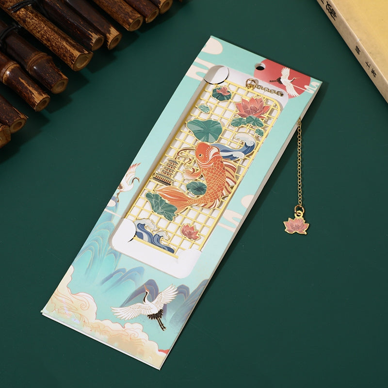 KarmaRipple's Elk Koi Fish Crane Nine Tailed Fox Metal Brass Hollow Bookmark p2