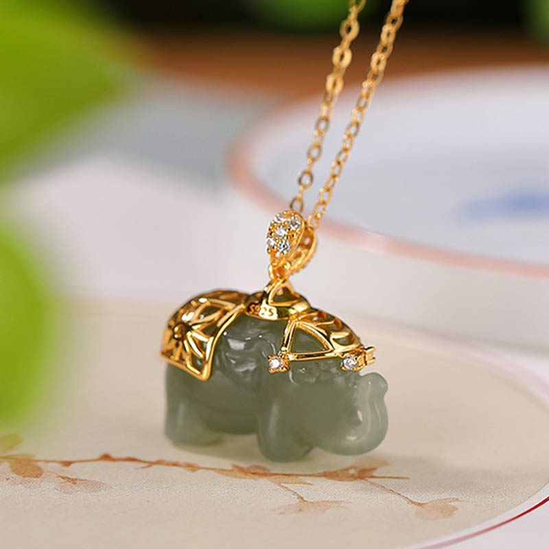 KarmaRipple's 925 Sterling Silver Jade Elephant Blessing Fortune Pendant Chain Necklace p4