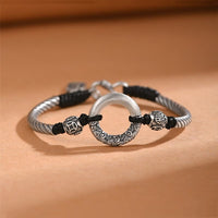 KarmaRipple's 999 Sterling Silver Fu Character Peace Buckle Bronze Coin Auspicious Clouds Fortune Bracelet