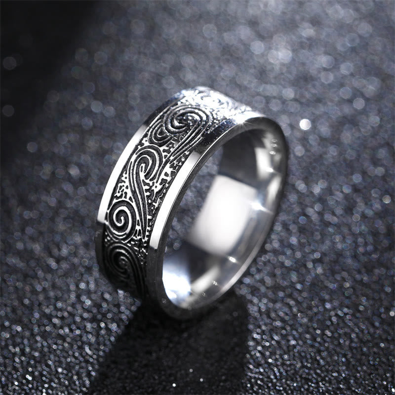KarmaRipple's Vintage Wave Auspicious Clouds Engraved Pattern Titanium Steel Balance Ring p8