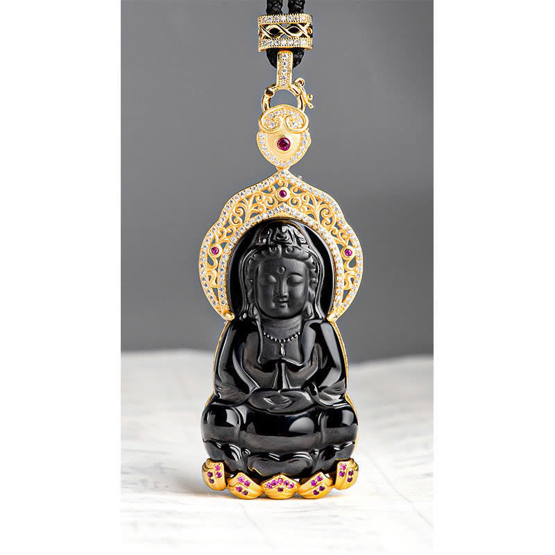 KarmaRipple's 925 Sterling Silver Authentic Black Jade Kwan Yin Avalokitesvara Wealth Pendant Necklace p8