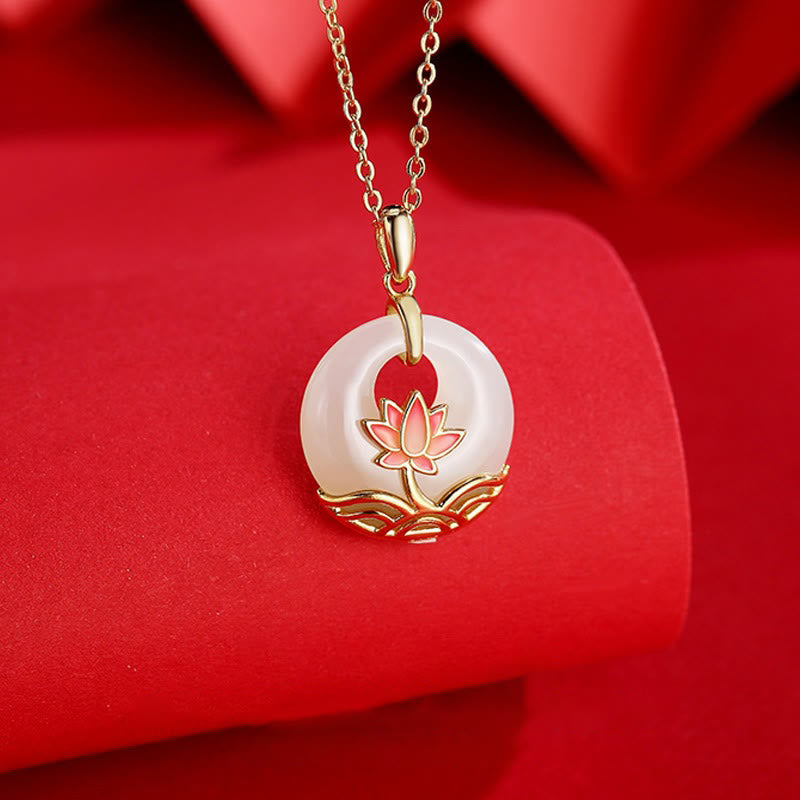 KarmaRipple's 925 Sterling Silver Hetian Ivory Jade Lotus Flower Blessing Pendant Necklace p2
