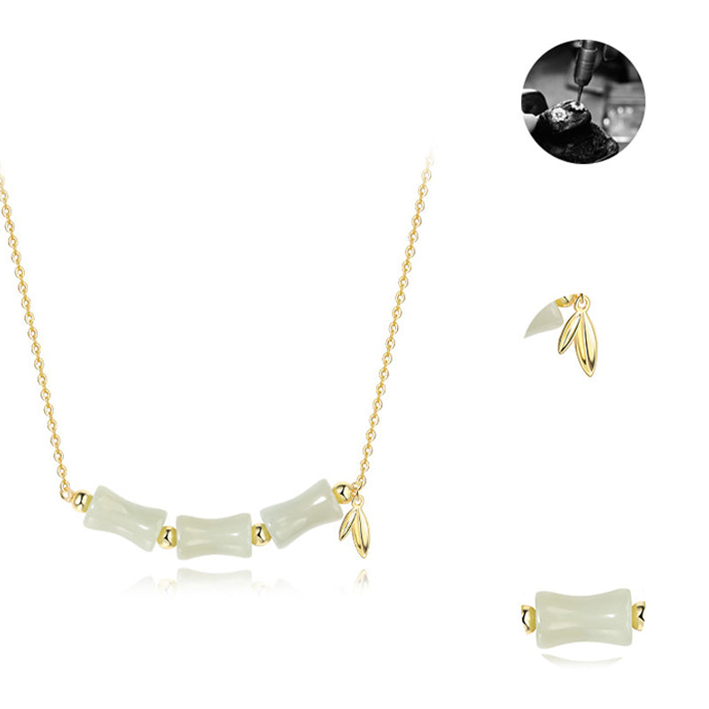 KarmaRipple's 925 Sterling Silver Hetian Jade Bamboo Fu Character Prosperity Pendant Necklace Bracelet p12