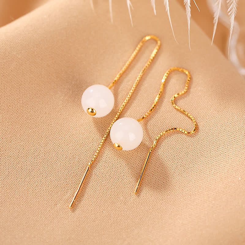 KarmaRipple's 925 Sterling Silver Ivory Jade Beaded Happiness Drop Earrings p1