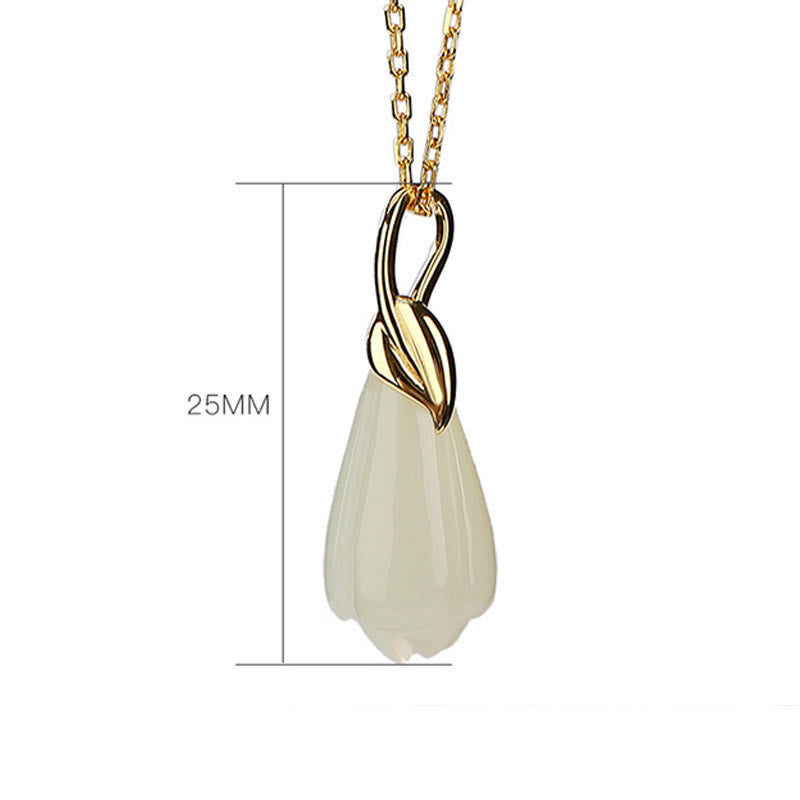 KarmaRipple's 925 Sterling Silver Plated Gold Authentic Hetian Jade Magnolia Flower Abundance Pendant Necklace p7