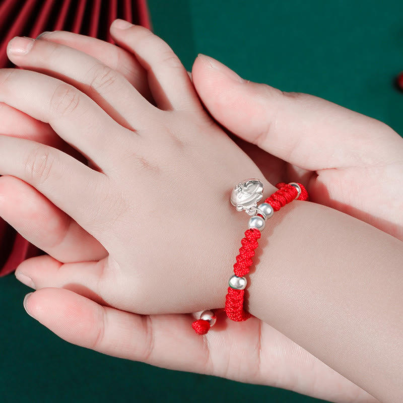 KarmaRipple's 925 Sterling Silver Handmade Fu Character Fortunate Money Bag Chinese Lock Talisman Bell Lotus Bronze Coin King Kong Weave Woven Kids Bracelet p6