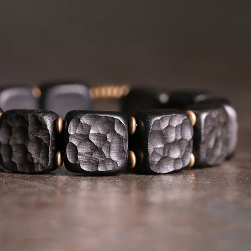 KarmaRipple's Retro Ebony Wood Texture Style Bronze Peace Balance Bracelet p4