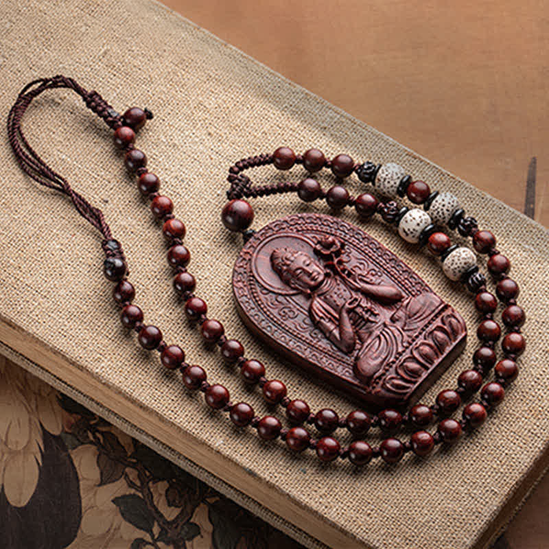 KarmaRipple's Chinese Zodiac Natal Buddha Small Leaf Red Sandalwood Lotus Protection Pendant Necklace p15