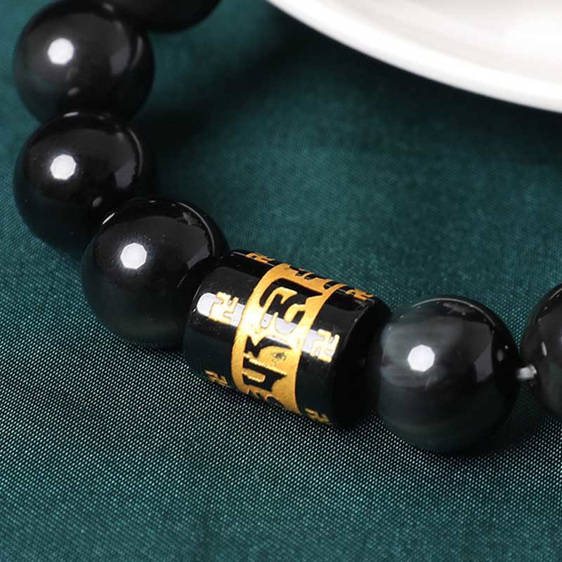 KarmaRipple's Rainbow Obsidian Om Mani Padme Hum Swastika Positive Bracelet p12