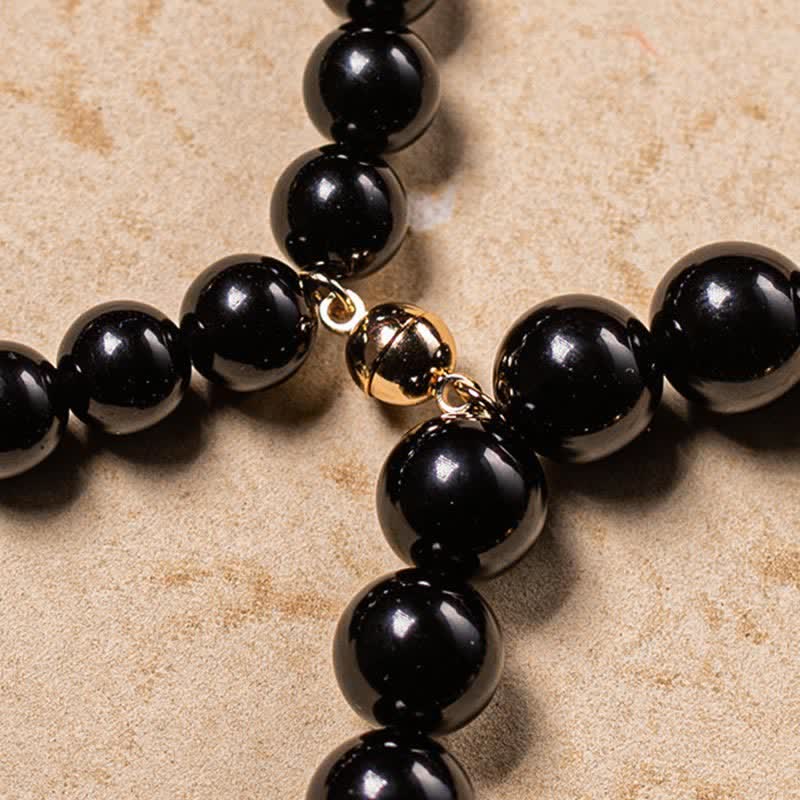 KarmaRipple's Black Obsidian Jade Om Mani Padme Hum Strength Pair Magnetic Bracelet p16