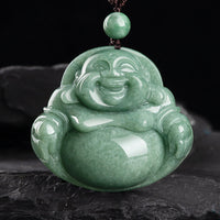 KarmaRipple's Laughing Buddha Cyan Jade Balance Pendant String Bead Necklace