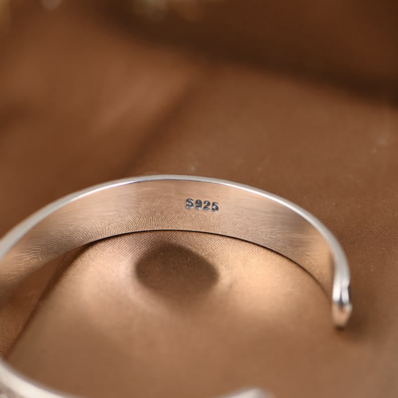KarmaRipple's 925 Sterling Silver Om Mani Padme Hum Double Dorje Engraved Wisdom Cuff Bracelet Bangle p10