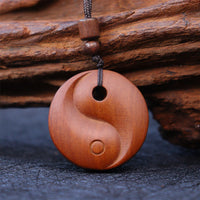 KarmaRipple's Lightning Struck Jujube Wood Yin Yang Fortune Protection Pendant Necklace