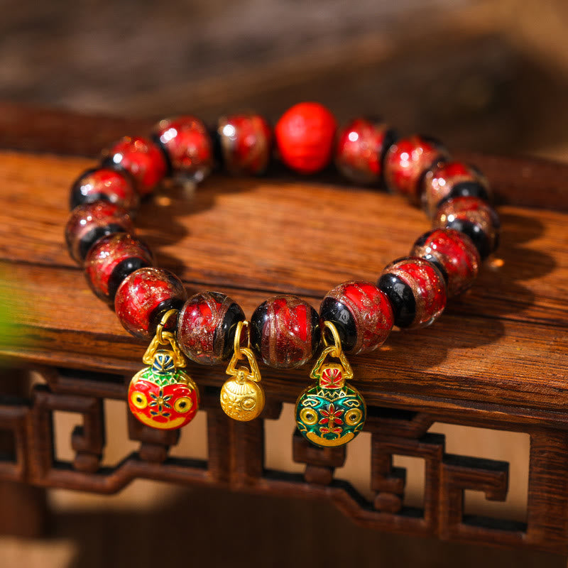 KarmaRipple's Gold Swallowing Beast Family Colorful Cinnabar Bead Bracelet p2