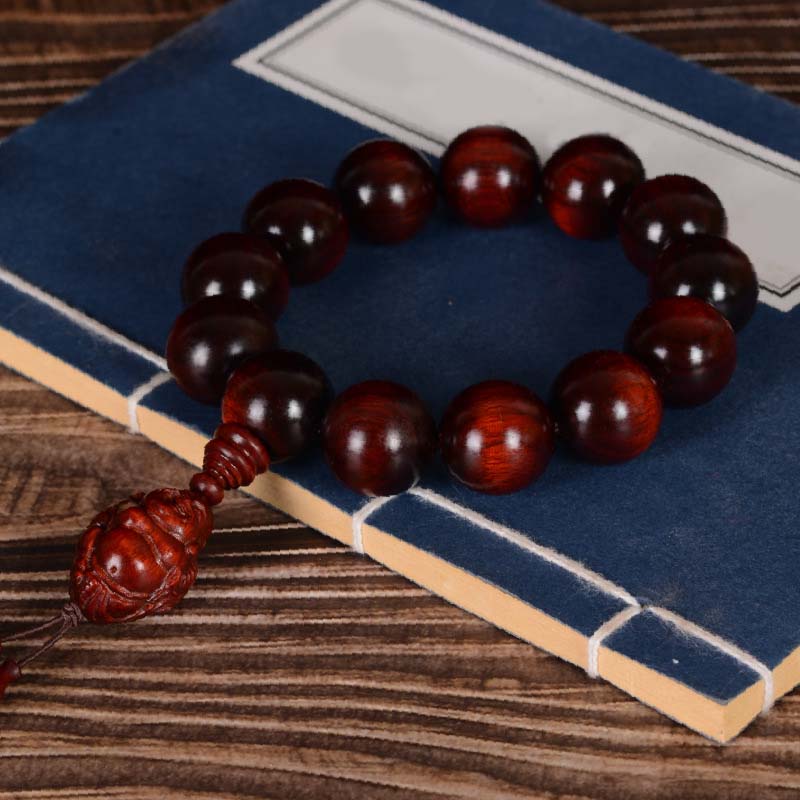 KarmaRipple's Small Leaf Red Sandalwood Laughing Buddha God of Wealth Protection Bracelet p17
