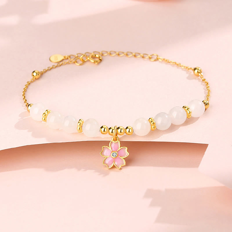 KarmaRipple's 925 Sterling Silver Hetian Ivory Jade Cherry Blossom Protection Bracelet p15